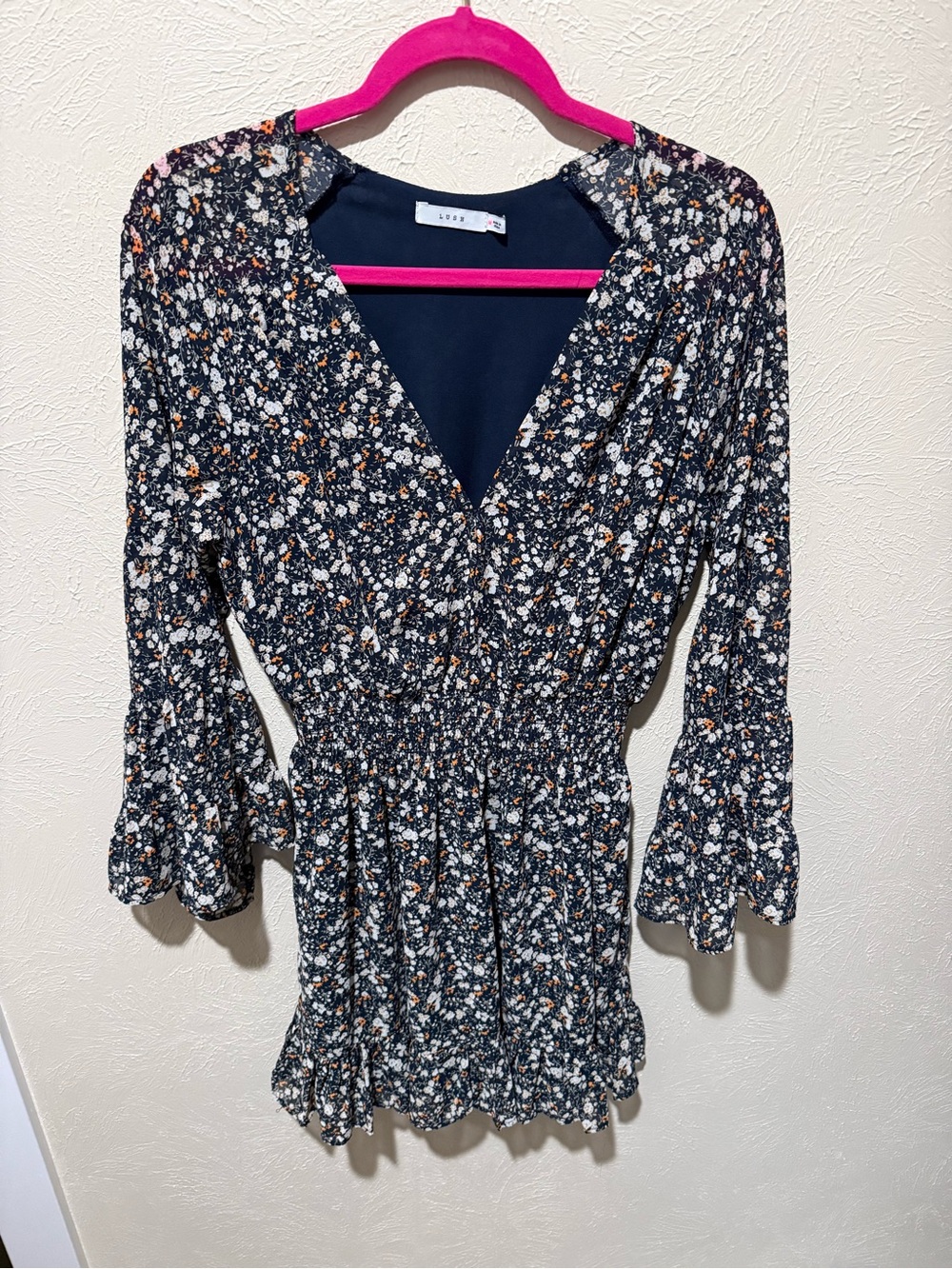 Navy Floral Long-Sleeved Fall Dress